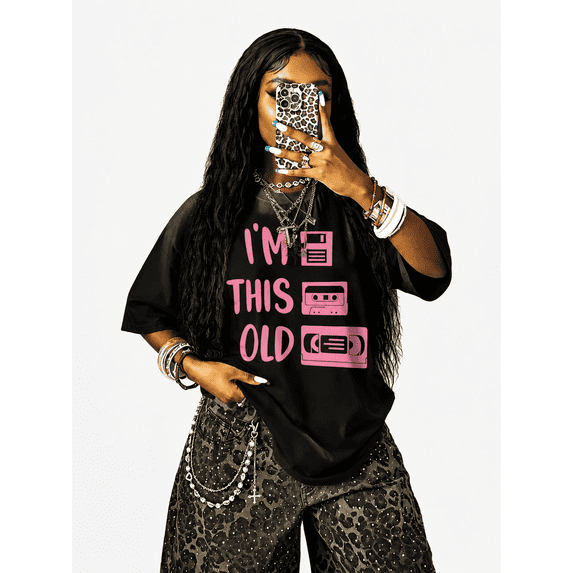 Womens Graphic T Shirt, Text Print, Short Sleeve, Loose Fit