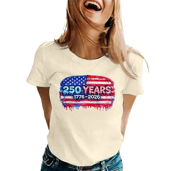 Womens Graphic T Shirts Anniversary Short Sleeve Round Neck Beach Vacation Essentials,Beige,L