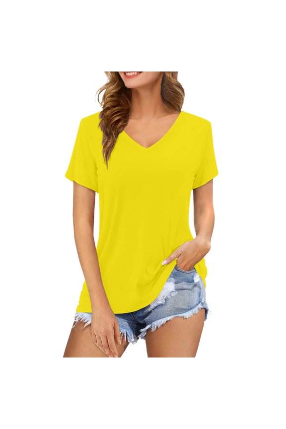Womens Graphic T Shirts Classic Solid Color Soft Basic Holiday Top for Women,Yellow,S