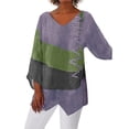 thumbnail image 1 of Womens Graphic T Shirts Color Block Long Sleeve V Neck Asymmetric Hem Fashion Workout Clothes Purple L, 1 of 4