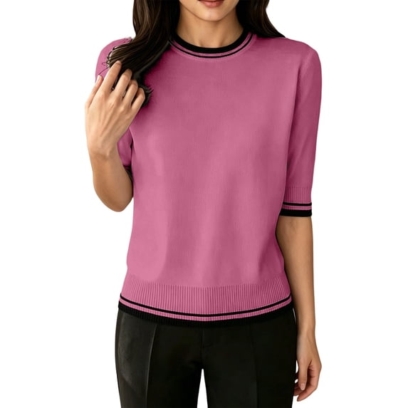 Womens Graphic T Shirts Elegant Color Round Neck Short Sleeve Womens Athletic Tops,Red,L