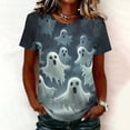 thumbnail image 1 of Womens Graphic T-Shirts Halloween Floating Ghosts Print Short Sleeve Tops Crew Neck Casual Fall Blouses Novelty Holiday Tees Flattering Everyday Wear, 1 of 5