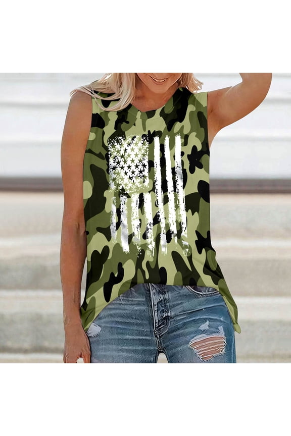 Womens Graphic T Shirts Independence Day Crew Neck Sleeveless Custom Print Tank Tops for Holiday Celebrations Graphic Tees Women OTHER L