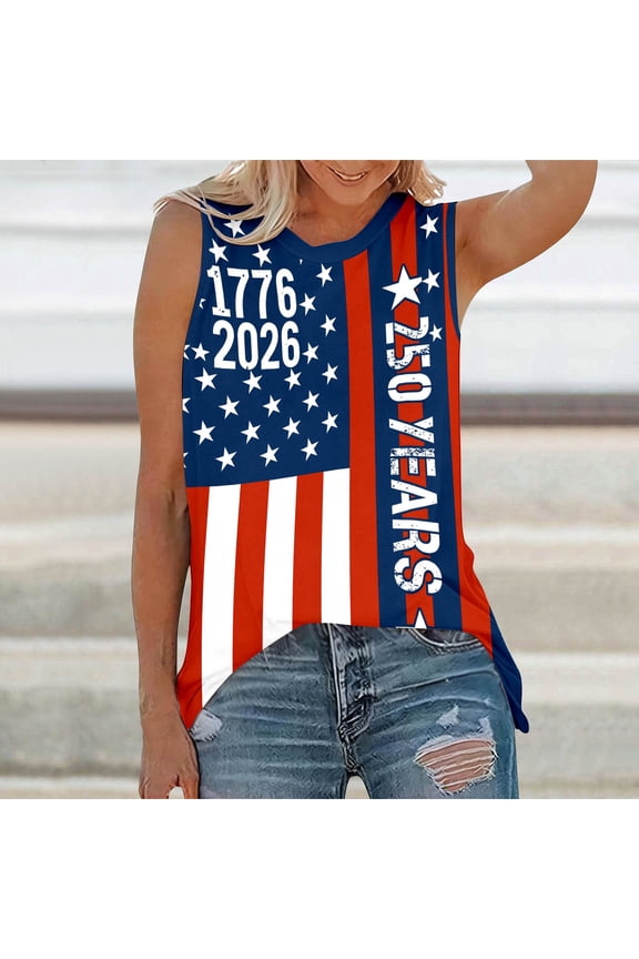 Womens Graphic T Shirts Independence Day Custom Print Crew Neck Sleeveless Tank Tops for Patriotic Wear Womens Graphic Tees Multicolour XXL
