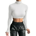 thumbnail image 1 of Womens Graphic T Shirts Long Sleeve Crop Blouse Turtleneck Sexy Basic Cropped Shirt Slim Sexy Women's Tops White M, 1 of 5