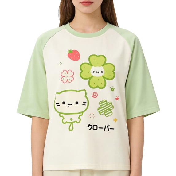 Womens Graphic T Shirts Loose Fit Cartoon Print Crew Neck Short Sleeve Tops for Japanese Style Wear Womens Tees White L