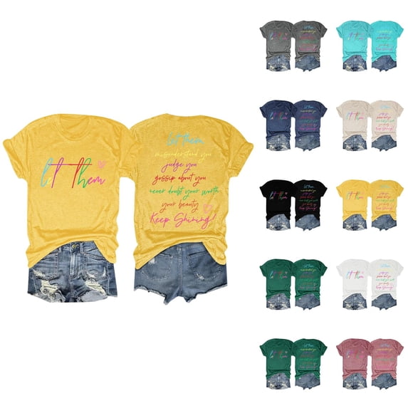 Womens Graphic T Shirts Short Sleeve Crewneck Tee Solid Casual Letter Print Womens Summer Tops