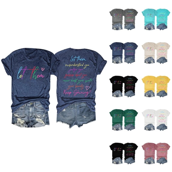 Womens Graphic T Shirts Short Sleeve Crewneck Tee Solid Casual Letter Print Womens Summer Tops