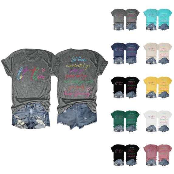 Womens Graphic T Shirts Short Sleeve Crewneck Tee Solid Casual Letter Print Womens Summer Tops
