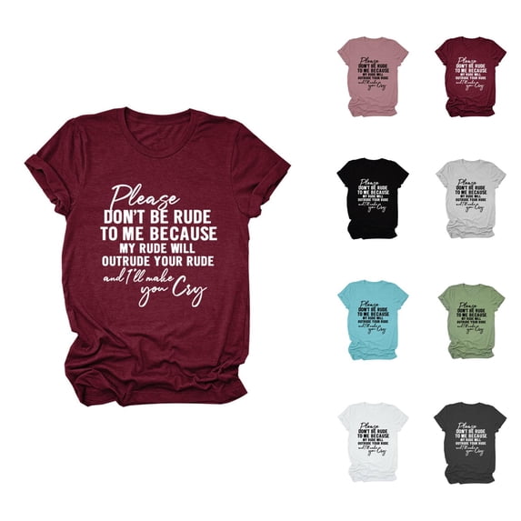 Womens Graphic T Shirts Short Sleeve Crewneck Tee Summer Letter Print Solid Casual Womens Blouses
