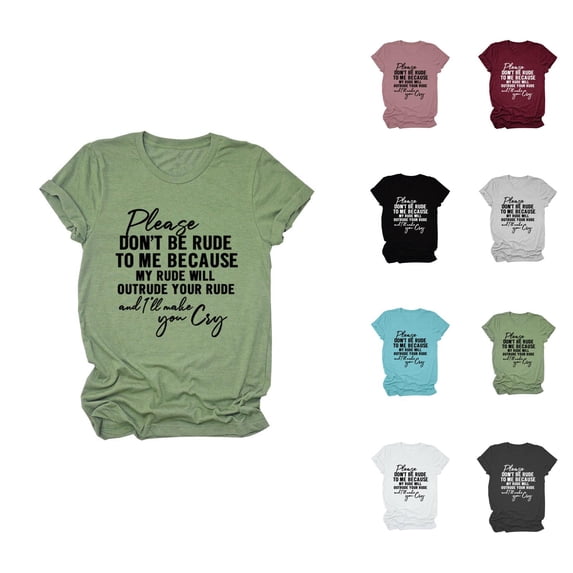 Womens Graphic T Shirts Short Sleeve Crewneck Tee Summer Letter Print Solid Casual Womens Blouses