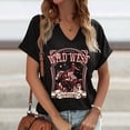 thumbnail image 1 of Womens Graphic T Shirts V Neck Cartoon Print Short Sleeve Tops for Daily Wear Tees for Women Black M, 1 of 4