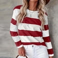 thumbnail image 1 of Womens Graphic T-shirts Long Sleeve Crewneck Striped Tee Casual Daily Wear Tops Red XXL, 1 of 5