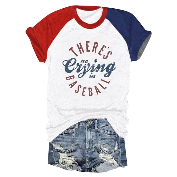 Womens Graphic T-shirts Short Sleeve Crewneck Baseball Print Tee Summer Casual Tops Blue XL
