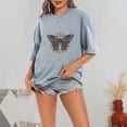 thumbnail image 1 of Womens Graphic T-shirts Short Sleeve Crewneck Butterfly Print Tee Plus Size Vintage Loose Summer Tops Light Blue XXXL, 1 of 4