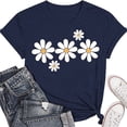 thumbnail image 1 of Womens Graphic T-shirts Short Sleeve Crewneck Floral Print Tee Loose Summer Tops Navy XL, 1 of 2