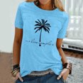 thumbnail image 1 of Womens Graphic T-shirts Short Sleeve Crewneck Palm Tree Print Tee Beach Hawaiian Summer Tops Light Blue S, 1 of 4
