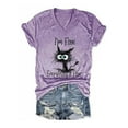 thumbnail image 1 of Womens Graphic T-shirts Short Sleeve V Neck Cat Letter Print Tee Vintage Summer Casual Tops Purple L, 1 of 3