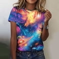 thumbnail image 1 of Bwndum Womens Graphic Tee with Galaxy Phoenix Print, Ruffle Sleeve Boho Top - Soft Stretch Crewneck T-Shirt for Women, Plus Size Available,Size 4XL, 1 of 6