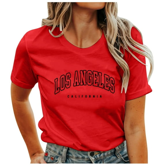 Womens Graphic Tees Los Angeles Print Short-Sleeve Round Neck Tshirts Fashion Tee Shirts