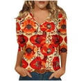 thumbnail image 1 of Womens Graphic Tees Shirts 3/4 Length V Neck Tops Fashion Printed Casual Pullover Tshirts Loose Fit (M, Orange), 1 of 5
