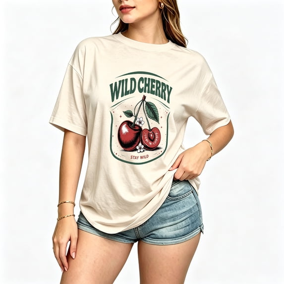 Womens Graphic Tees Short Sleeve T Shirts | Cotton Loose Casual Tops for Girls, Vintage Cherry Graphic T-shirts