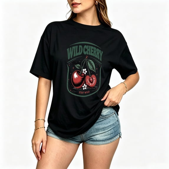 Womens Graphic Tees Short Sleeve T Shirts | Cotton Loose Casual Tops for Girls, Vintage Cherry Graphic T-shirts