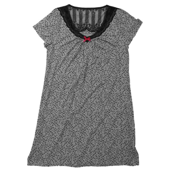 Womens Gray Black Micro Heart Lace Nightgown Valentines Knit Sleep Shirt Medium