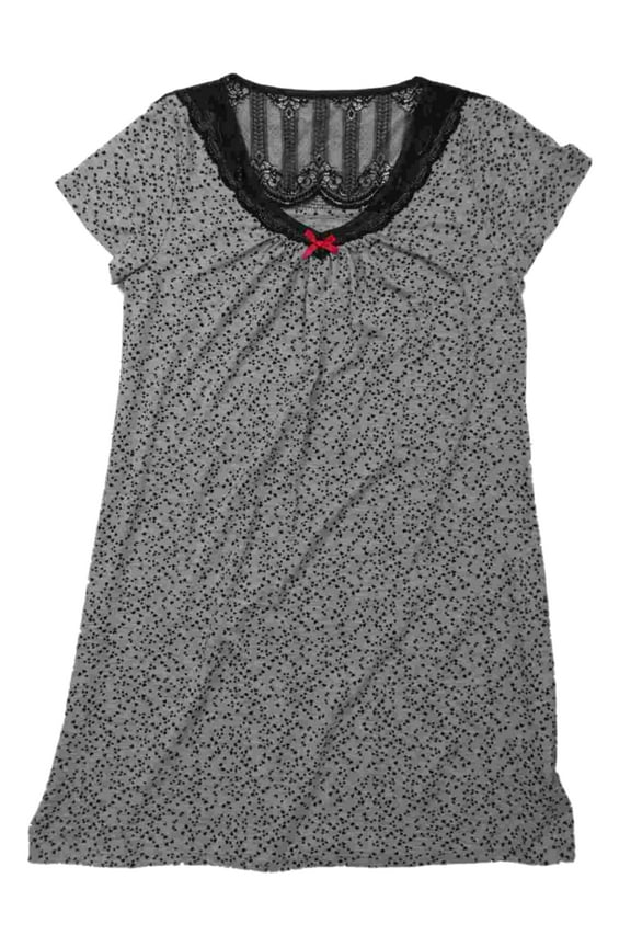 Womens Gray Black Micro Heart Lace Nightgown Valentines Knit Sleep Shirt Medium
