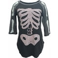 thumbnail image 1 of Womens Gray & Black Skeleton Bones Halloween Holiday Raglan T-Shirt, 1 of 1