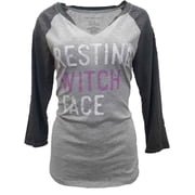 Womens Gray Charcoal Resting Witch Face Halloween Holiday Raglan T-Shirt Large