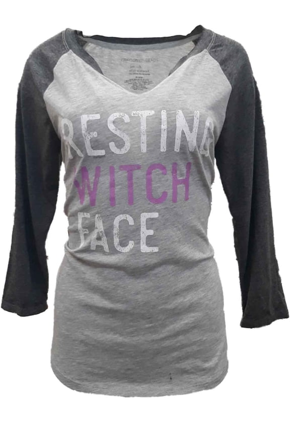 Womens Gray Charcoal Resting Witch Face Halloween Holiday Raglan T-Shirt Large