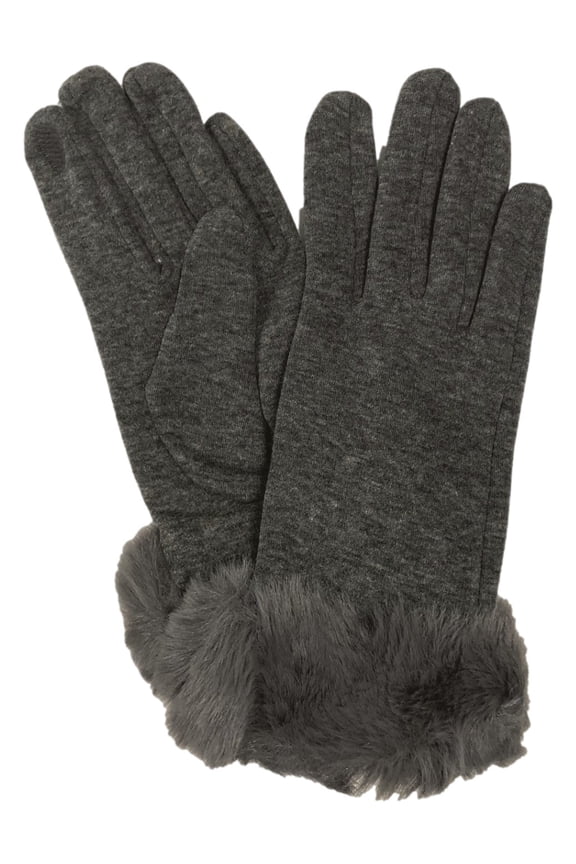 Womens Gray Faux Fur Stretch Fit Texting & Tech Touchscreen Gloves