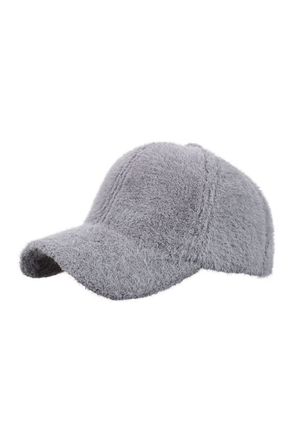 Womens Gray Fuzzy Baseball Cap, Plush Fleece Winter Hat for Cold Weather, Cozy Soft Beanie Style Cap One Size Fits Most Casual,Size Free Size