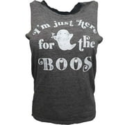 Womens Gray Ghost Just Here For The Boos Halloween Tank Top Cut Off T-Shirt
