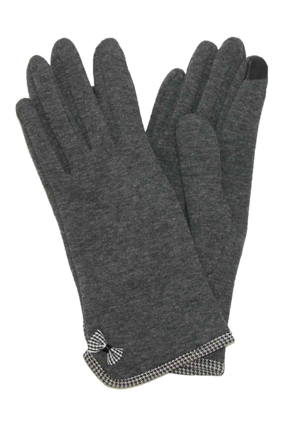 Womens Gray & Houndstooth Bow Stretch Fit Texting & Tech Touchscreen Gloves