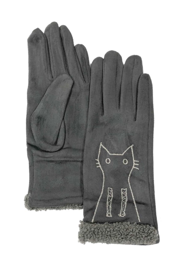Womens Gray Kitty Cat Stretch Fit Texting & Tech Touchscreen Gloves