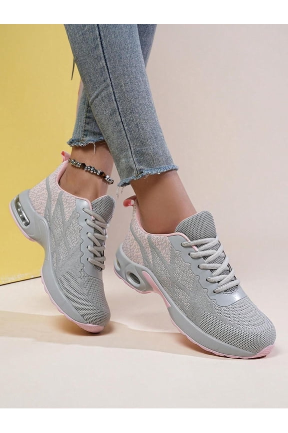 Womens Gray Pink Knit Graphic Athletic Shoes - Breathable Comfort for Everyday & Year-Round Wear