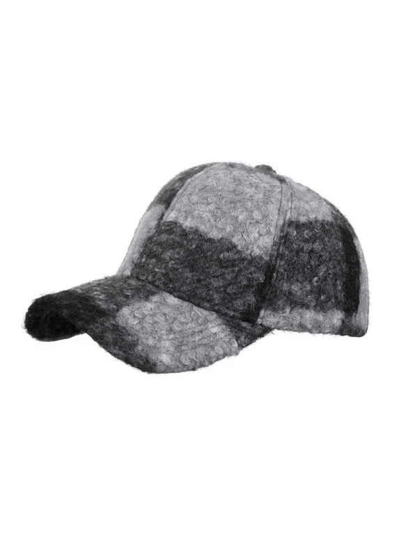 Womens Gray Plaid Beanie Hat - Soft Fleece Winter Hat for Women, Checkered Pattern, One Size Fits Most,Size Free Size