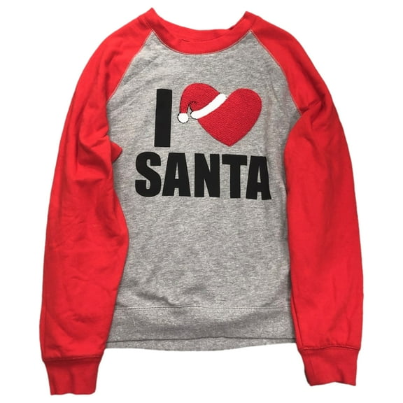 Womens Gray & Red I Love Santa Claus Christmas Holiday Sweatshirt Medium