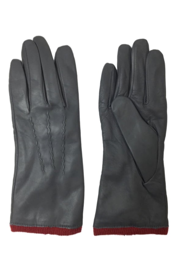 Womens Gray & Red Leather Gloves Acrylic Lined Medium