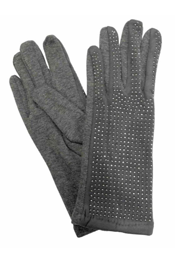 Womens Gray Rhinestone Sparkle Stretch Fit Texting & Tech Touchscreen Gloves