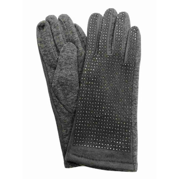 Womens Gray & Silver Rhinestone Stretch Fit Texting Tech Touchscreen Gloves