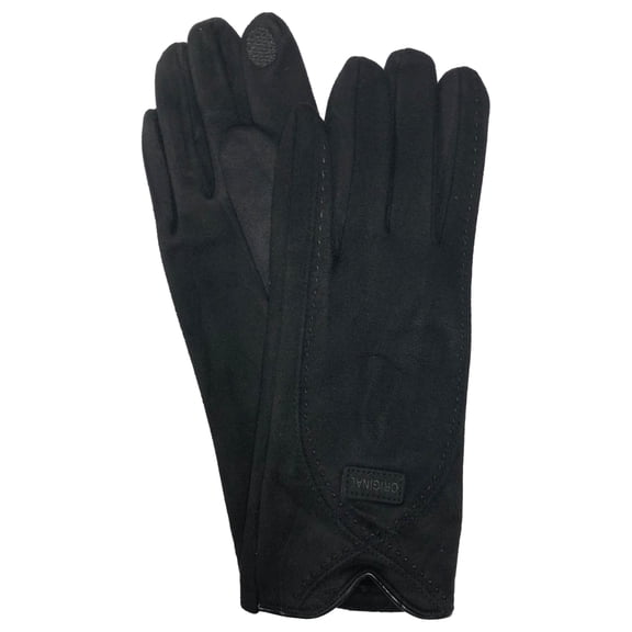 Womens Gray Stitched Suede-Like Stretch Fit Texting & Tech Touchscreen Gloves