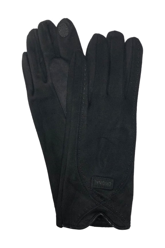 Womens Gray Stitched Suede-Like Stretch Fit Texting & Tech Touchscreen Gloves