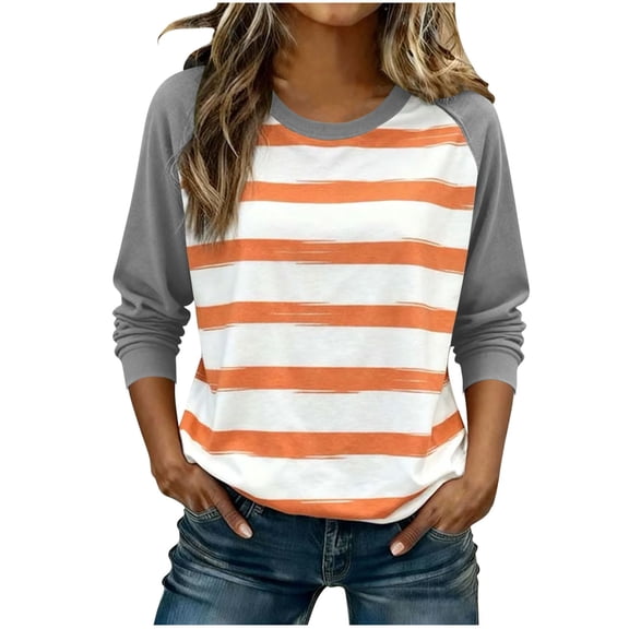 Womens Gray Striped Baseball Tee | Long Sleeve Raglan Shirt, Casual Relaxed Fit Top for Everyday,Size M