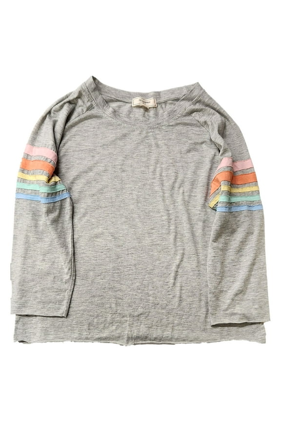 Womens Gray Unfinished Semi Cropped Hem Long Sleeve T-Shirt Tee Shirt Top XXL