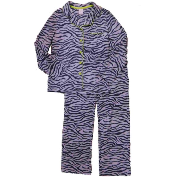 Womens Gray & White Zebra Print Pajamas Tiger Stripe Fleece Sleep Set Small