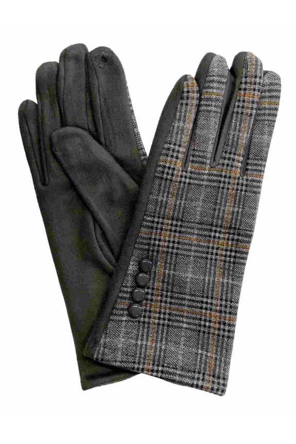 Womens Gray & Yellow Plaid Stretch Fit Texting & Tech Touchscreen Gloves