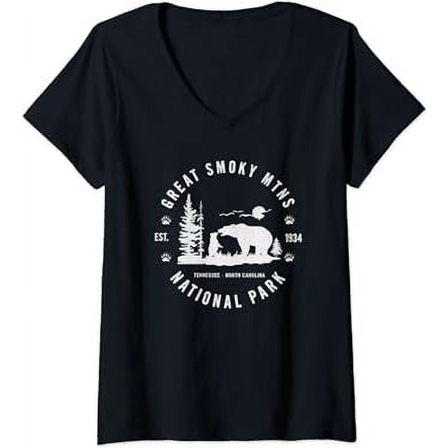 Womens Great Smoky Mountains National Park Black Bears VNeck TShirt